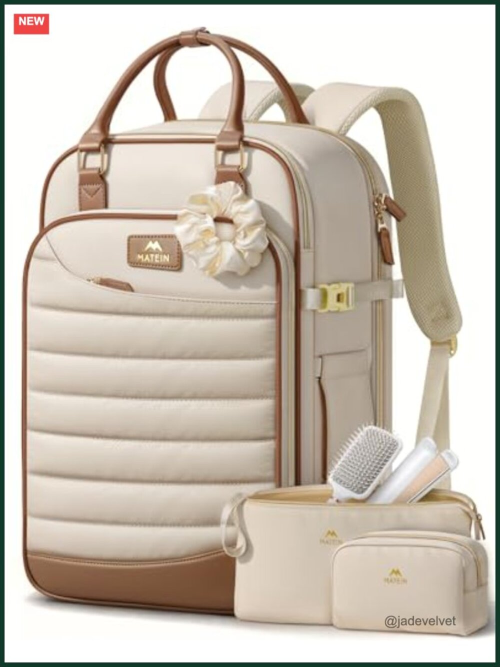 Quilted Underseat Travel Backpack with Hair Essentials Bag, 18x14x8, TSA